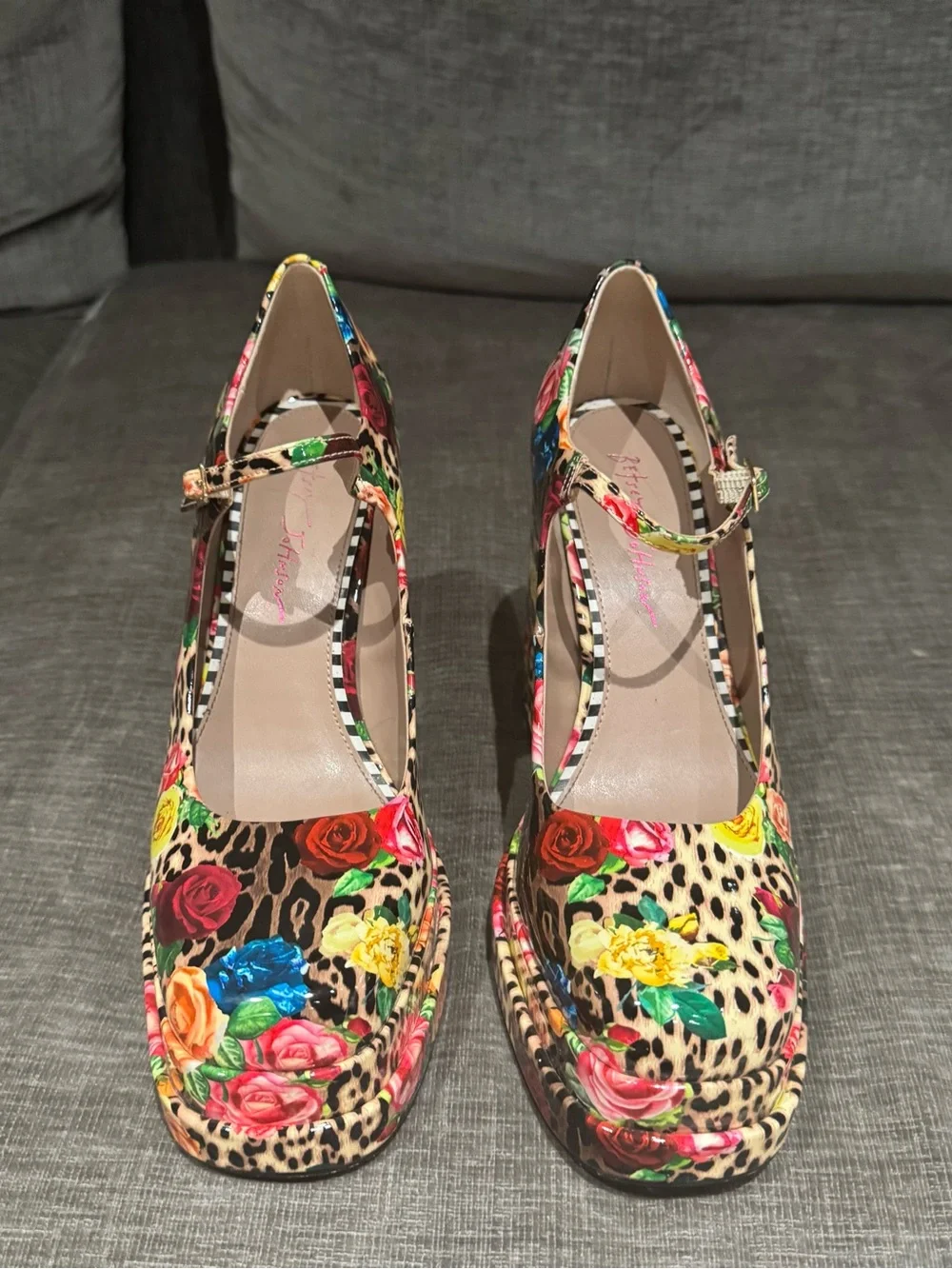 Betsy Johnson Floral Leopard Print Mary Jane Platform Heels - Multicolor